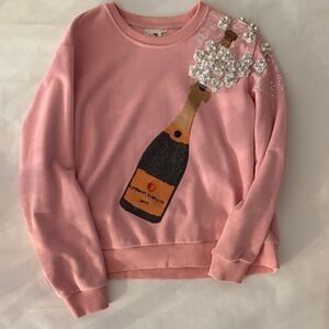QUEEN OF SPARKLES Pink Champagne Bottle Embellished Sweatshirt